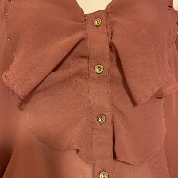 Mine Womens Top Blouse Ruffle Shirt Polyester Gold Buttons Orange Size Medium - Picture 5 of 8